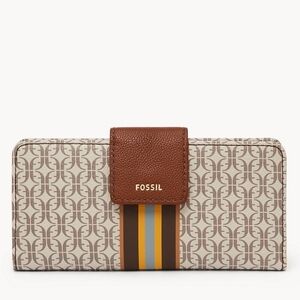 NWT Fossil Madison Tab Clutch Wallet Leather Trim